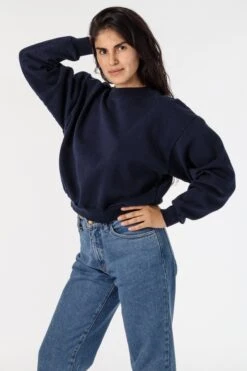 HF06 - Heavy Fleece Cropped Mock Neck Pullover (Garment Dye) 37 HF06 - Heavy Fleece Cropped Mock Neck Pullover (Garment Dye) -Builtd Store HF06GD NAVY W