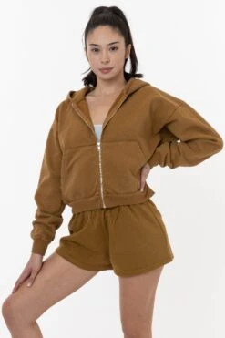 HF16 - Heavy Fleece Cropped Zip-Up Hoodie (Garment Dye) -Builtd Store HF16GD BRASS W