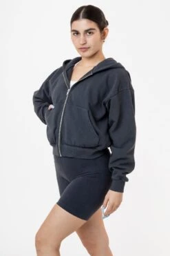 HF16 - Heavy Fleece Cropped Zip-Up Hoodie (Garment Dye) -Builtd Store HF16GD DOLPHINBLUE W