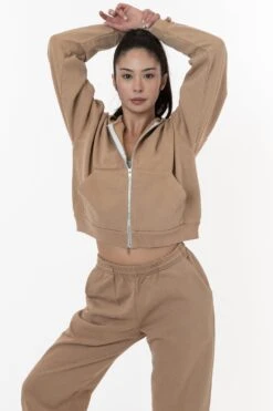 HF16 - Heavy Fleece Cropped Zip-Up Hoodie (Garment Dye) -Builtd Store HF16GD KHAKI W