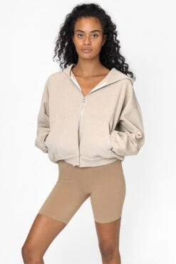 HF16 - Heavy Fleece Cropped Zip-Up Hoodie (Garment Dye) -Builtd Store HF16GD OATMEAL W