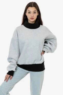 HF-313 - Heavy Fleece Oversized Turtleneck Sweater With Contrast Rib -Builtd Store HF313 ASHf