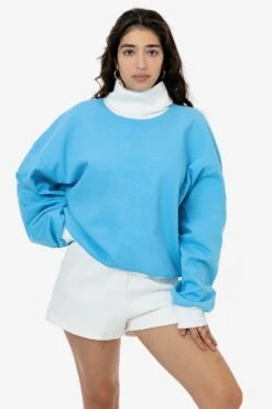 HF-313 - Heavy Fleece Oversized Turtleneck Sweater With Contrast Rib -Builtd Store HF313 BLUE3k