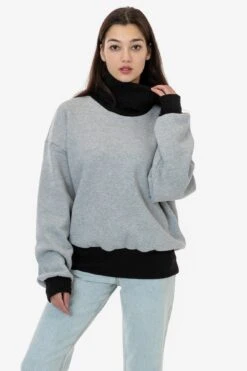 HF-313 - Heavy Fleece Oversized Turtleneck Sweater With Contrast Rib -Builtd Store HF313 HEATHERGREYf