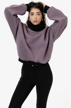 HF-313 - Heavy Fleece Oversized Turtleneck Sweater With Contrast Rib -Builtd Store HF313 amethyst
