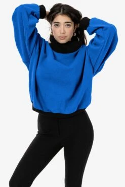 HF-313 - Heavy Fleece Oversized Turtleneck Sweater With Contrast Rib -Builtd Store HF313 blue