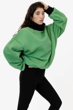HF-313 - Heavy Fleece Oversized Turtleneck Sweater With Contrast Rib -Builtd Store HF313 lightgreen