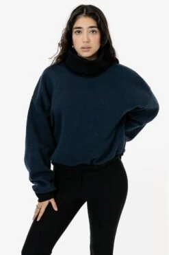 HF-313 - Heavy Fleece Oversized Turtleneck Sweater With Contrast Rib -Builtd Store HF313 navy