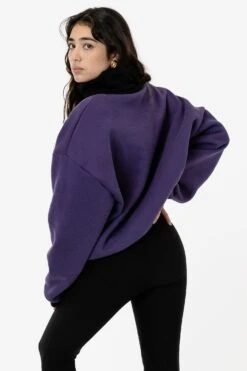 HF-313 - Heavy Fleece Oversized Turtleneck Sweater With Contrast Rib -Builtd Store HF313 purple