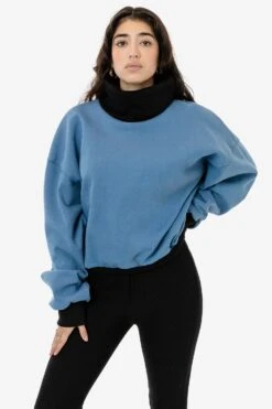 HF-313 - Heavy Fleece Oversized Turtleneck Sweater With Contrast Rib -Builtd Store HF313 skyblue1