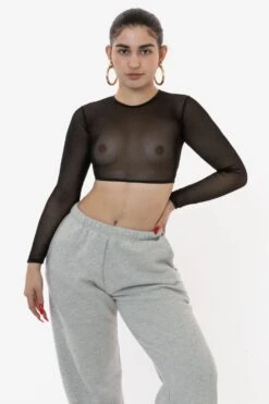 RNS079 - Micro Mesh Long Sleeve Crop Top -Builtd Store IMG 1136
