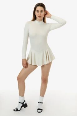 PON410 - Ponte Long Sleeve Mockneck Skirted Leotard -Builtd Store PON410 RACHEL IVORY f2 1