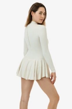 PON410 - Ponte Long Sleeve Mockneck Skirted Leotard -Builtd Store PON410 RACHEL IVORY1 1