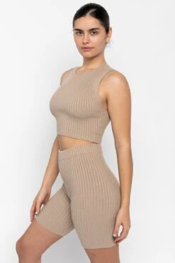 RFK52 - Ultra Heavy Knit Ribbed Bike Shorts -Builtd Store RFK52Greige2