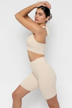 RFK52 - Ultra Heavy Knit Ribbed Bike Shorts -Builtd Store RFK52 Creme1