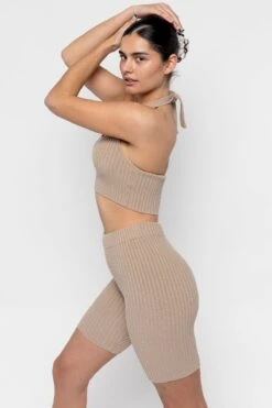 RFK52 - Ultra Heavy Knit Ribbed Bike Shorts -Builtd Store RFK52 Greige1