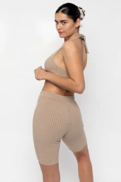 RFK52 - Ultra Heavy Knit Ribbed Bike Shorts -Builtd Store RFK52 Greige2