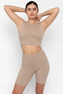 RFK52 - Ultra Heavy Knit Ribbed Bike Shorts -Builtd Store RFK52 Greige3