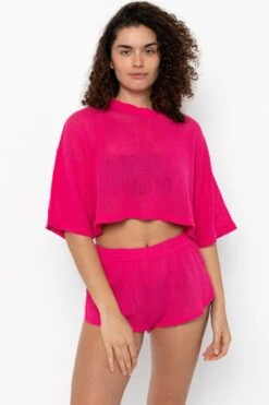 RIN331GD - Cotton Fishnet Garment Dye Crop Top 16 RIN331GD - Cotton Fishnet Garment Dye Crop Top -Builtd Store RIN331GD FUSCHIA