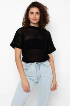 RIN401GD - Cotton Mock Neck Fishnet Garment Dye T-Shirt -Builtd Store RIN401GD BLACK