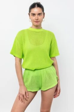 RIN401GD - Cotton Mock Neck Fishnet Garment Dye T-Shirt -Builtd Store RIN401GD Citron2