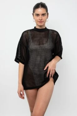 RIN500GD - Cotton Fishnet Mock Neck Big Tee -Builtd Store RIN500GD Black3