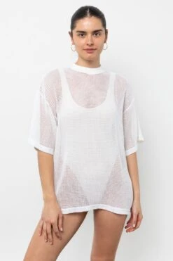 RIN500GD - Cotton Fishnet Mock Neck Big Tee