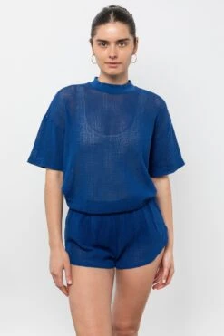 RIN500GD - Cotton Fishnet Mock Neck Big Tee -Builtd Store RIN500GD ReflexBlue5