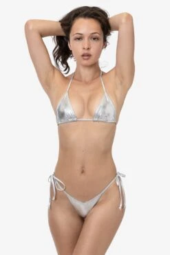 RLA3032 - Lamé V-Cut Thong Bikini Bottom -Builtd Store RLA3032 SILVER 1T