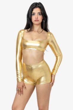 RLA387 - Lamé Squareneck Long Sleeve Micro Crop Top 16 RLA387 - Lamé Squareneck Long Sleeve Micro Crop Top -Builtd Store RLA330 RLA387 GOLD NC2