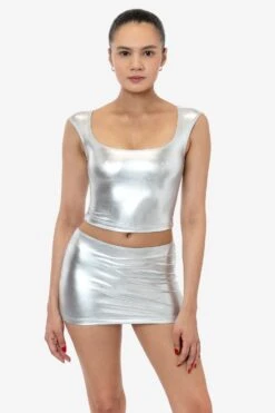 RLA385 - Lamé Micro Mini Skirt -Builtd Store RLA355 RLA385 STEPHANIE SILVER 1k