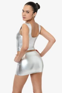 RLA385 - Lamé Micro Mini Skirt -Builtd Store RLA355 RLA385 STEPHANIE SILVER 2k