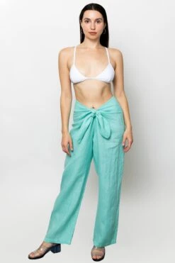 RLIN325 - Linen Tie Front Pants -Builtd Store RLIN325 Mint