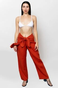 RLIN325 - Linen Tie Front Pants -Builtd Store RLIN325 Sunrise