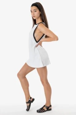 RLT3629 - Loop Terry Boatneck A-Line Dress -Builtd Store RLT3629 WHTBLK 2F