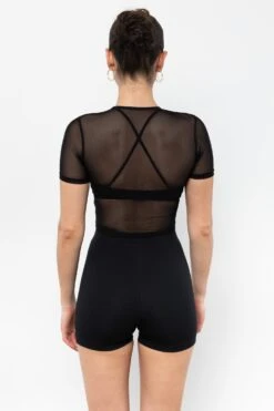 RNS078 - Micromesh Short Sleeve Crop Top Tee Shirt -Builtd Store RNS078 Black33