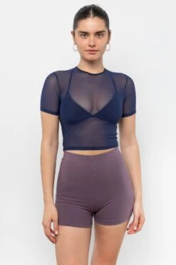 RNS078 - Micromesh Short Sleeve Crop Top Tee Shirt -Builtd Store RNS078 NAVY3