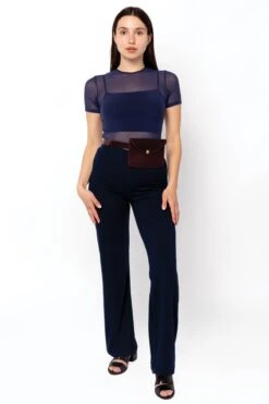 RNS078 - Micromesh Short Sleeve Crop Top Tee Shirt -Builtd Store RNS078 Navy2