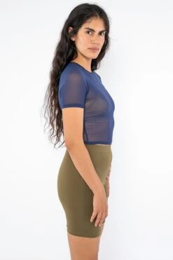 RNS078 - Micromesh Short Sleeve Crop Top Tee Shirt -Builtd Store RNS600 NAVY02