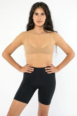 RNS078 - Micromesh Short Sleeve Crop Top Tee Shirt -Builtd Store RNS600 NUDE01