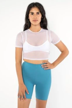 RNS078 - Micromesh Short Sleeve Crop Top Tee Shirt -Builtd Store RNS600 WHITE01