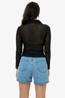 RNS745 - Micro Mesh Long Sleeve Button Up -Builtd Store RNS745 BRITTANY BLACK2 1