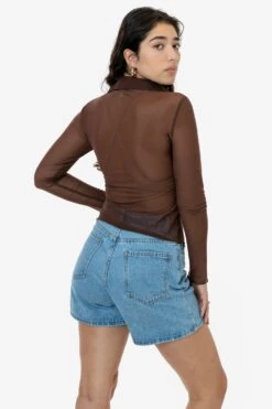 RNS745 - Micro Mesh Long Sleeve Button Up -Builtd Store RNS745 BRITTANY BROWN2 1