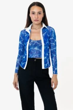 RNS745P - Printed Micro Mesh Long Sleeve Button Up -Builtd Store RURIKA TANK 6S