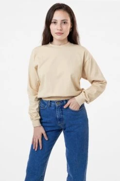 1804GD - Long Sleeve Garment Dye Cropped Mockneck -Builtd Store RURIKA BEIGE S