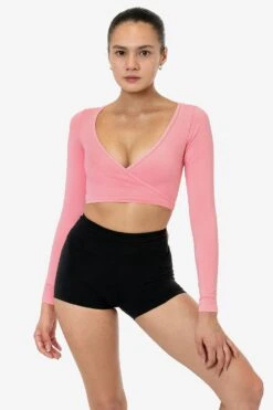 83077GD - Garment Dye Long Sleeve Wrap Top -Builtd Store STRAWBERRY 1 f 1