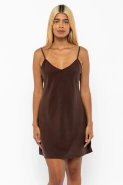 TN100GD - Tencel Mini Slip Dress -Builtd Store TN100GD Chocolate2
