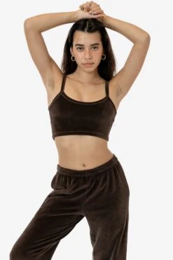 VLR316GD - Garment Dye Velour Spaghetti Crop Tank -Builtd Store VLR316GD DARKCHOCOLATE 1 s