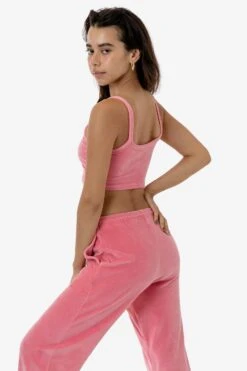 VLR316GD - Garment Dye Velour Spaghetti Crop Tank -Builtd Store VLR316GD STRAWBERRYPINK 2 s