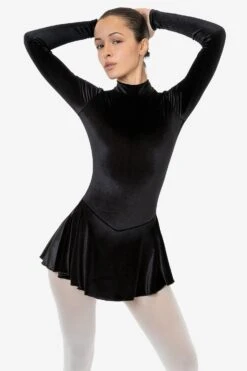 VVT410 - Velvet Long Sleeve Mockneck Skirted Leotard -Builtd Store VVT410 BLACK1f